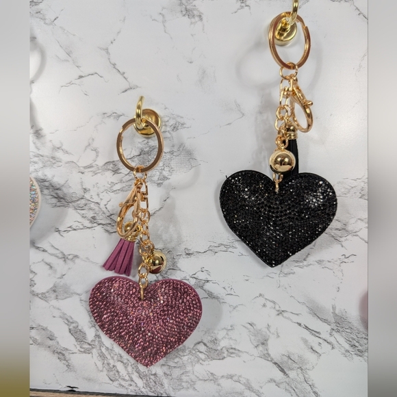 NWOT Rhinestone Heart Keychains or Purse Charm Glitter Crystal Heart with Tassel - Picture 5 of 7